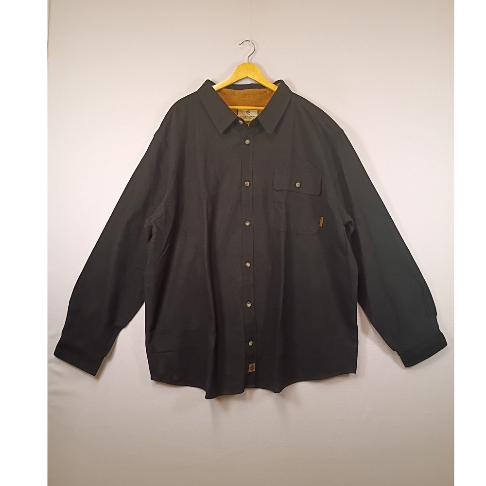 Rugged Legendary Whitetails Mens 3XL Black Canvas Corduroy Collar Work Shirt